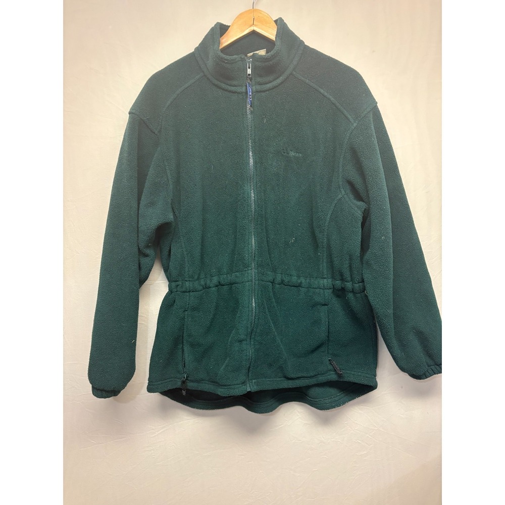 LL Bean Full Zip Fleece Jacket Womens Dark Green‎ Embroidered Logo L Vintage